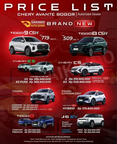 Pricelist Harga Chery tebettimur 2025